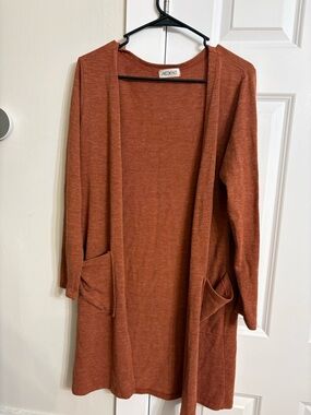 Open-Front Long Cardigan in Rust